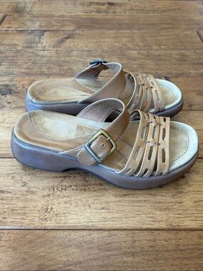 Dansko Leather Slide Sandals Comfort Shoes Tan Light Brown Size 37